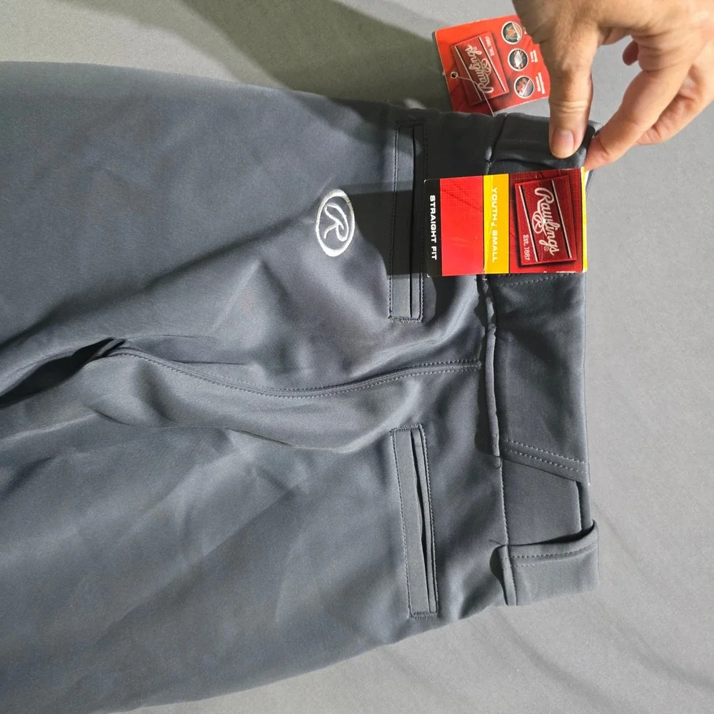 Rawlings Baseball Pants Youth Small Gray Straight Fit Pro-Dri Reinforced Knee